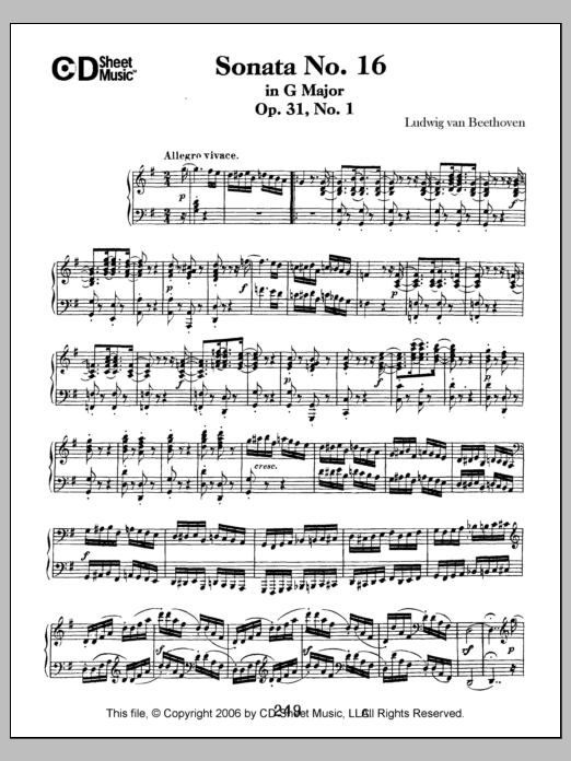 Download Ludwig van Beethoven Sonata No. 16 In G Major, Op. 31, No. 1 Sheet Music