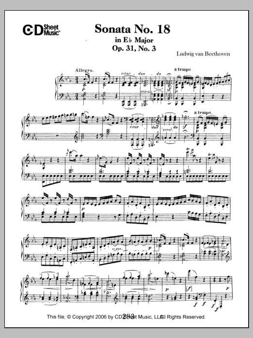 Download Ludwig van Beethoven Sonata No. 18 In E-flat Major, Op. 31, Sheet Music