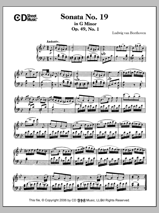 Download Ludwig van Beethoven Sonata No. 19 In G Minor, Op. 49, No. 1 Sheet Music