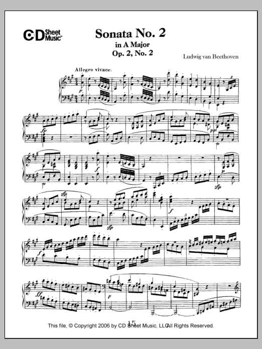 Download Ludwig van Beethoven Sonata No. 2 In A Major, Op. 2, No. 2 Sheet Music