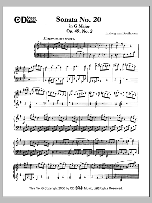 Download Ludwig van Beethoven Sonata No. 20 In G Major, Op. 49, No. 2 Sheet Music