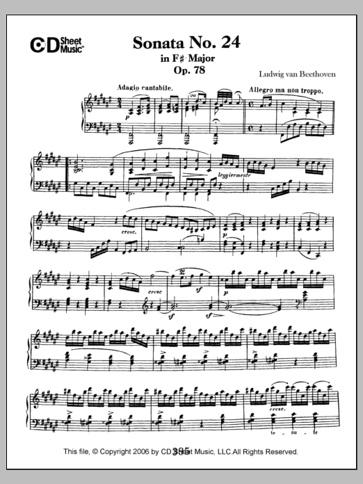 Download Ludwig van Beethoven Sonata No. 24 In F-sharp Major, Op. 78 Sheet Music