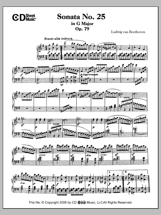 Download Ludwig van Beethoven Sonata No. 25 In G Major, Op. 79 Sheet Music