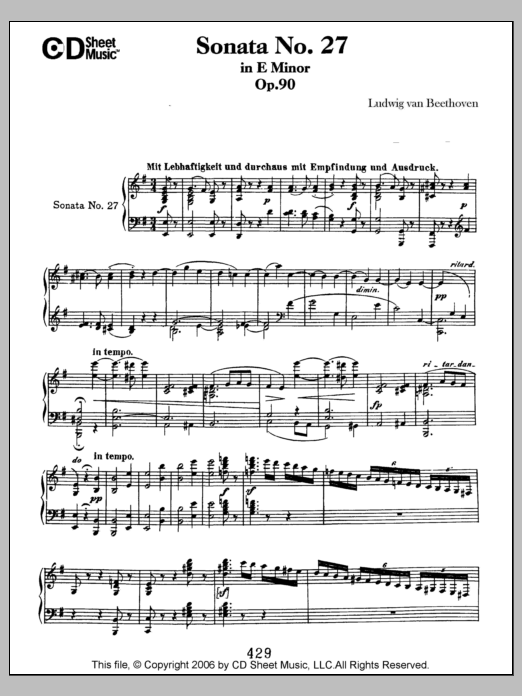Download Ludwig van Beethoven Sonata No. 27 In E Minor, Op. 90 Sheet Music