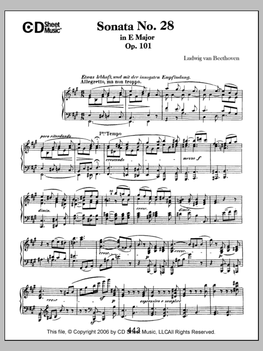 Download Ludwig van Beethoven Sonata No. 28 In A Major, Op. 101 Sheet Music