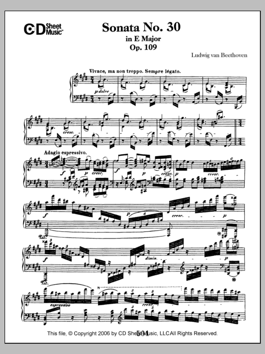 Download Ludwig van Beethoven Sonata No. 30 In E Major, Op. 109 Sheet Music