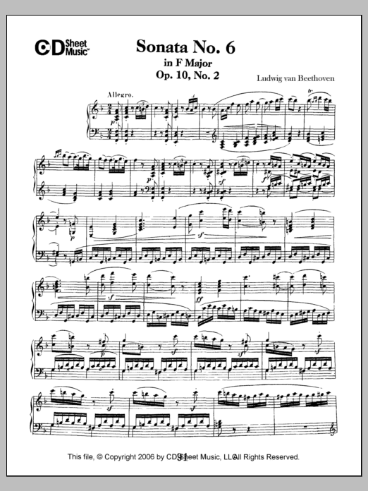 Download Ludwig van Beethoven Sonata No. 6 In F Major, Op. 10, No. 2 Sheet Music
