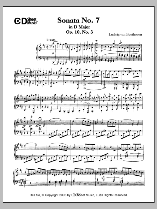 Download Ludwig van Beethoven Sonata No. 7 In D Major, Op. 10, No. 3 Sheet Music