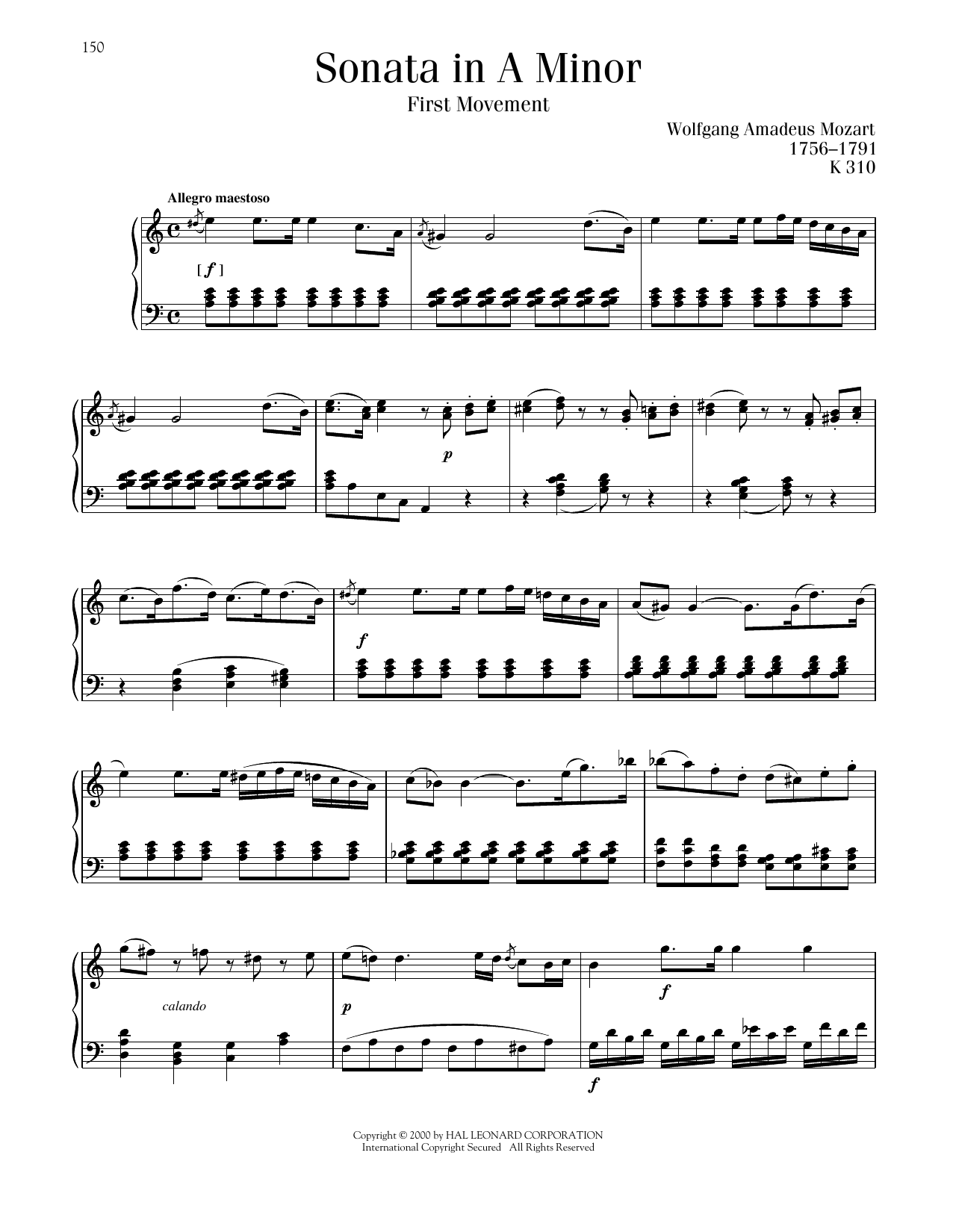 Wolfgang Amadeus Mozart Sonata No. 8 In A Minor, K. 310 sheet music notes printable PDF score