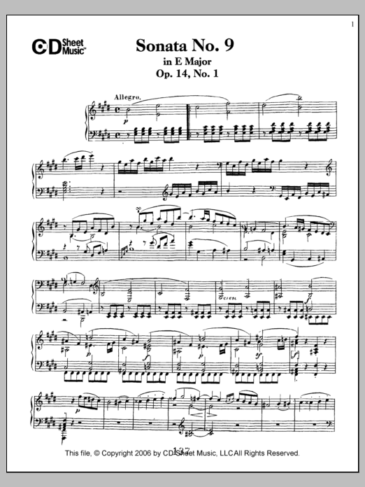Download Ludwig van Beethoven Sonata No. 9 In E Major, Op. 14, No. 1 Sheet Music