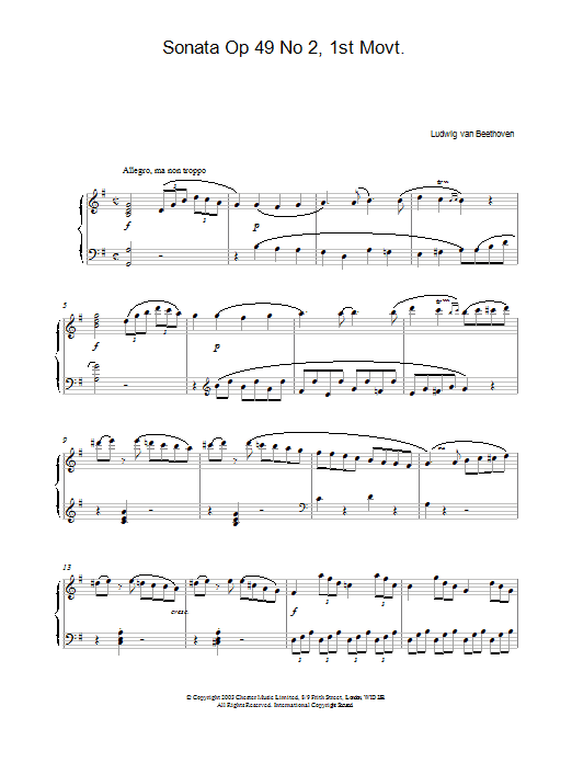 Download Ludwig van Beethoven Sonata Op. 49 No. 2, 1st Movement Sheet Music