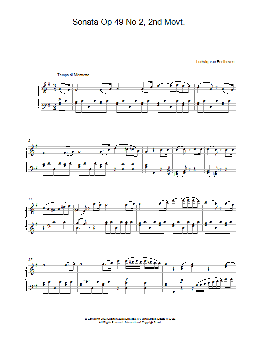 Download Ludwig van Beethoven Sonata Op. 49 No. 2, 2nd Movement Sheet Music