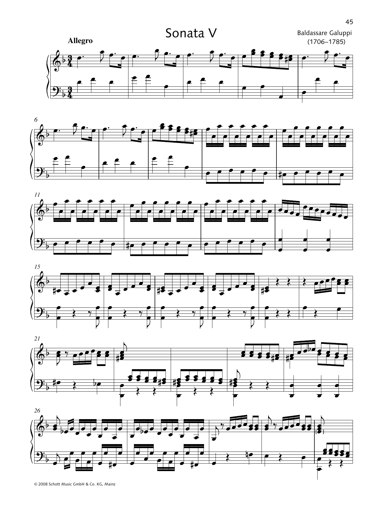 Download Baldassare Galuppi Sonata V D minor Sheet Music