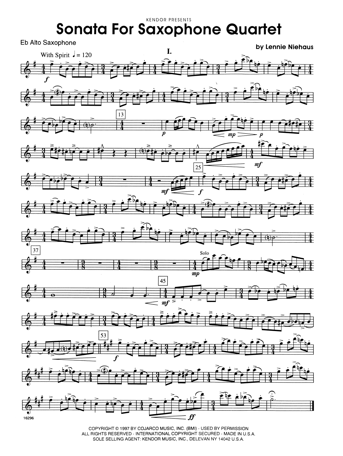Download Lennie Niehaus Sonata For Saxophone Quartet - 2nd Eb A Sheet Music