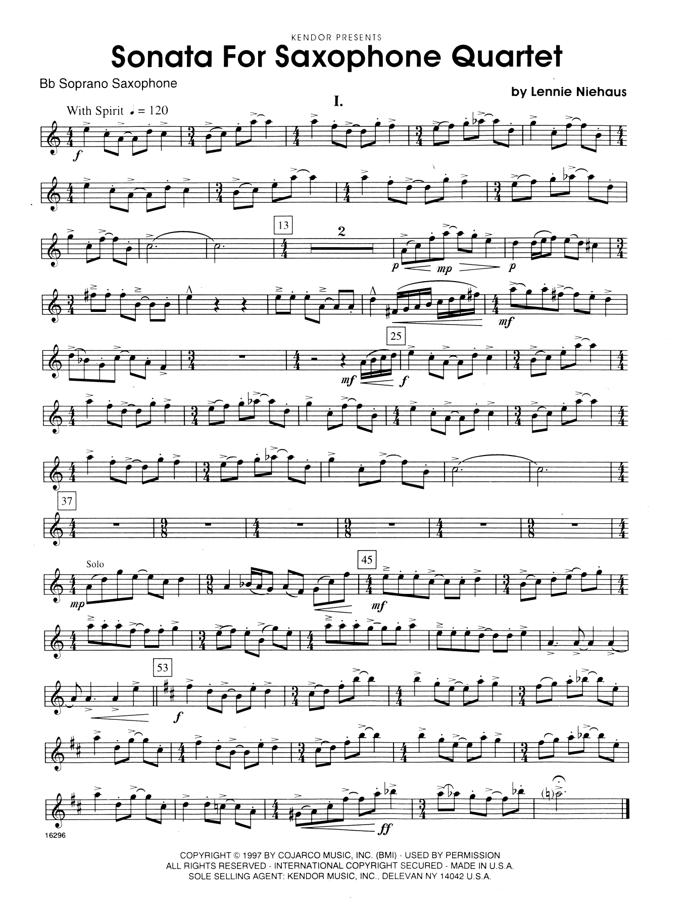 Download Lennie Niehaus Sonata For Saxophone Quartet - Bb Sopra Sheet Music