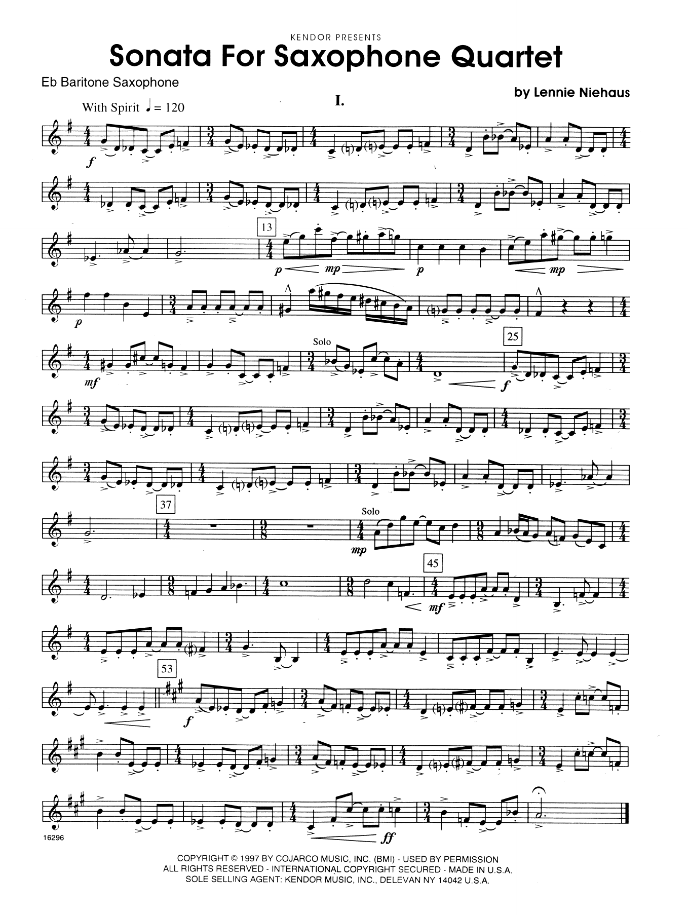 Download Lennie Niehaus Sonata For Saxophone Quartet - Eb Barit Sheet Music