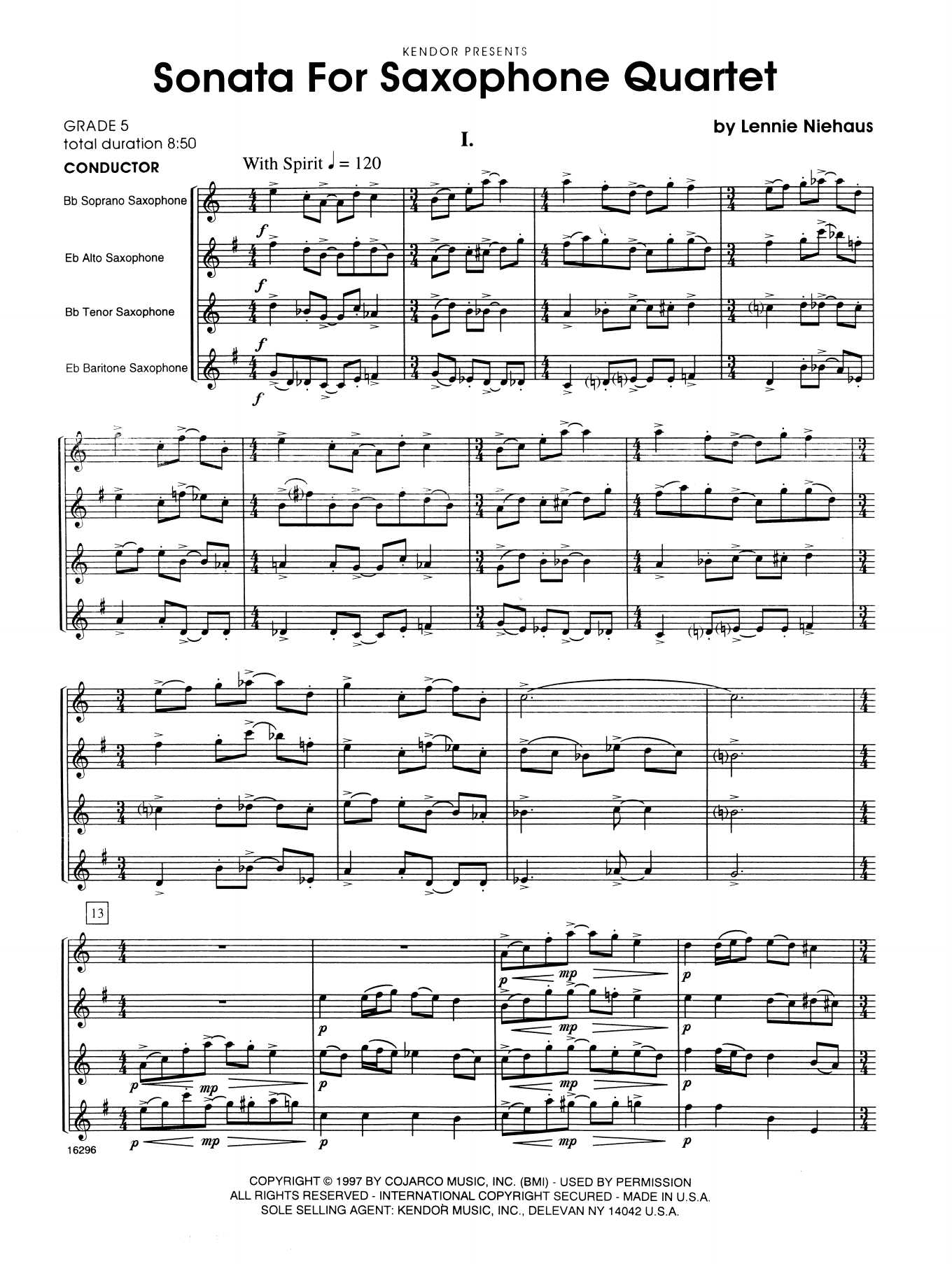 Download Lennie Niehaus Sonata For Saxophone Quartet - Full Sco Sheet Music