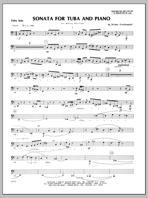 Download Arthur Frackenpohl Sonata for Tuba and Piano - Tuba Solo Sheet Music