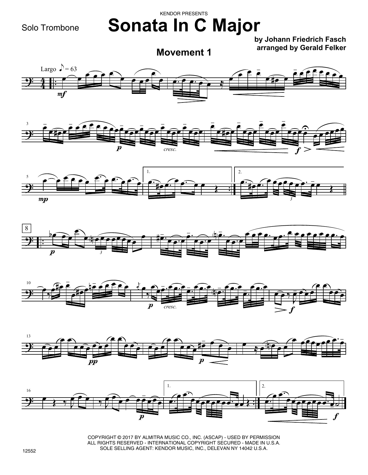 Download Friedrich Fasch Sonata in C Major - Trombone Sheet Music