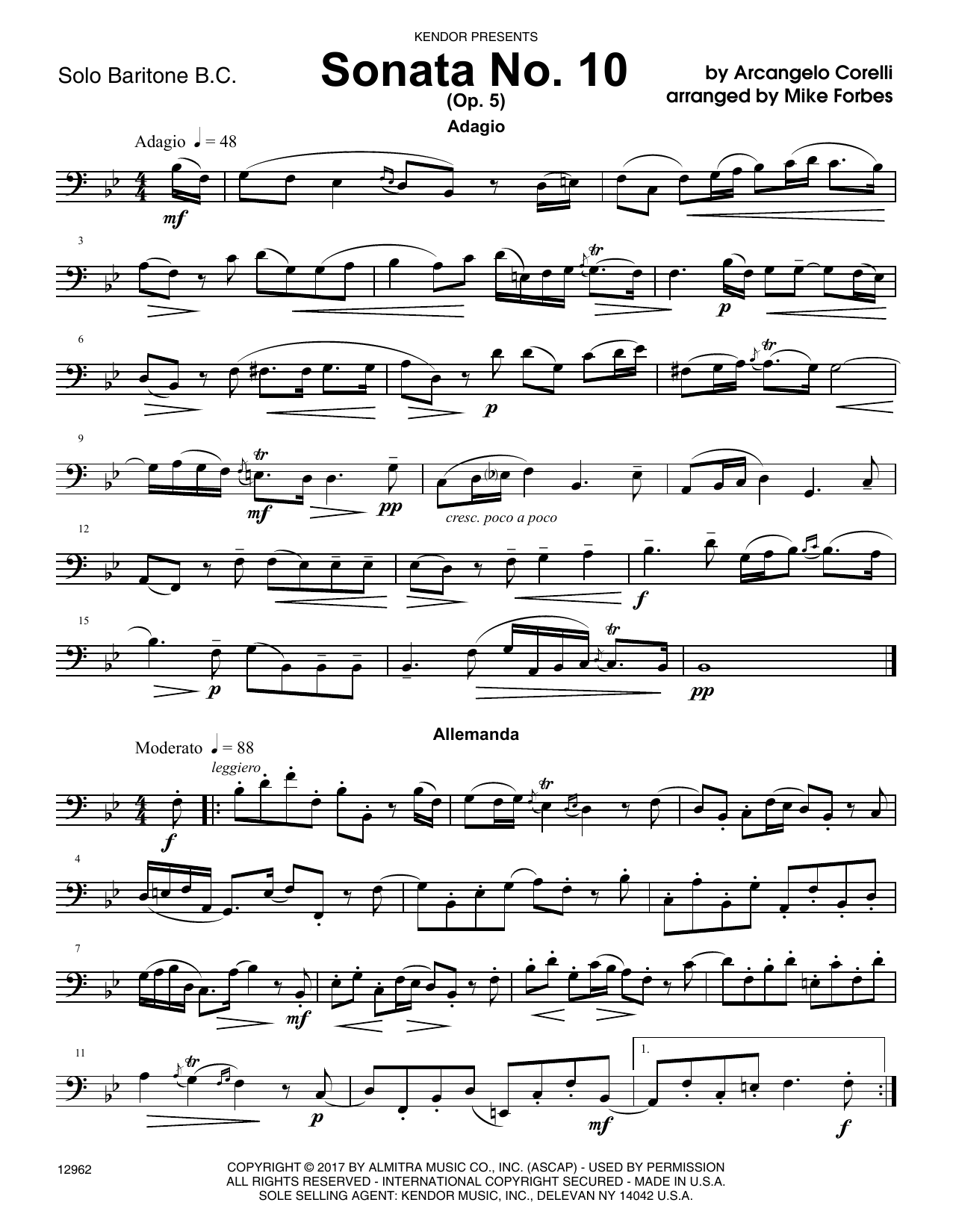 Download Mike Forbes Sonata No. 10 (Op. 5) - Baritone B.C. Sheet Music