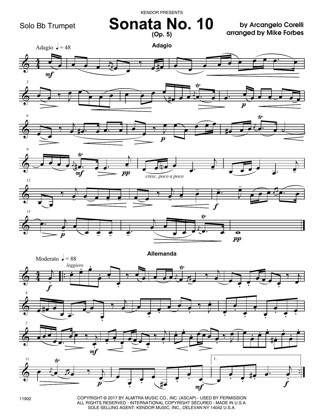 Download Mike Forbes Sonata No. 10 (Op. 5) - Bb Trumpet Sheet Music