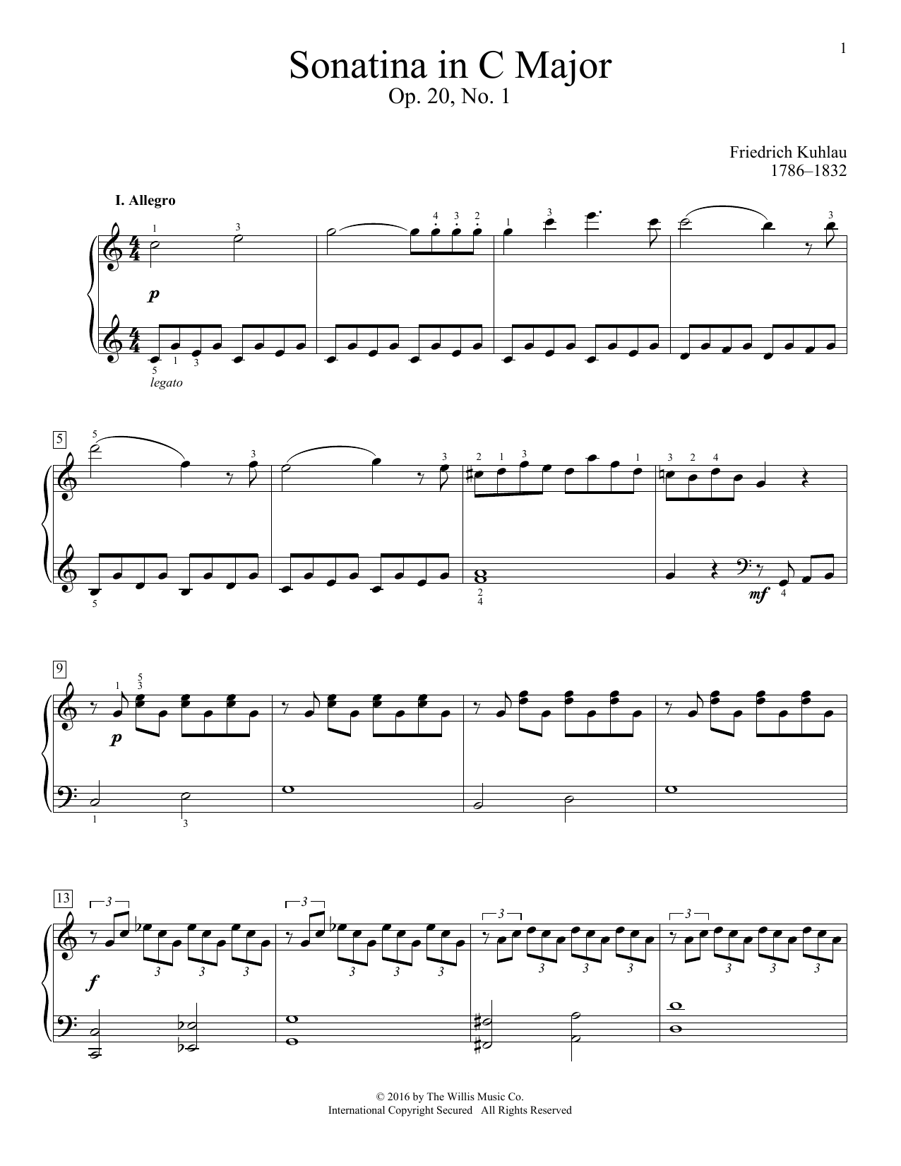 Download Friedrich Kuhlau Sonatina In C Major, Op. 20, No. 1 Sheet Music