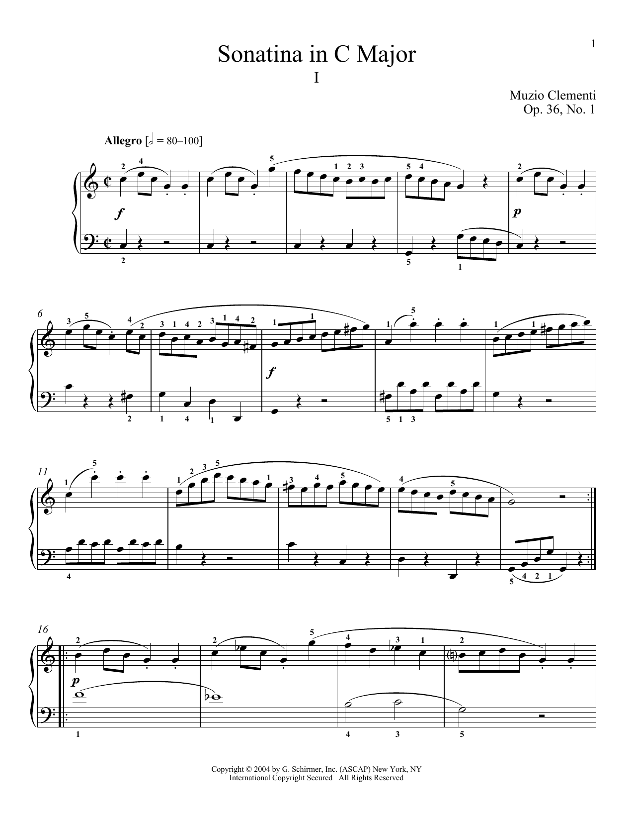 Download Muzio Clementi Sonatina in C Major, Op. 36, No. 1 Sheet Music