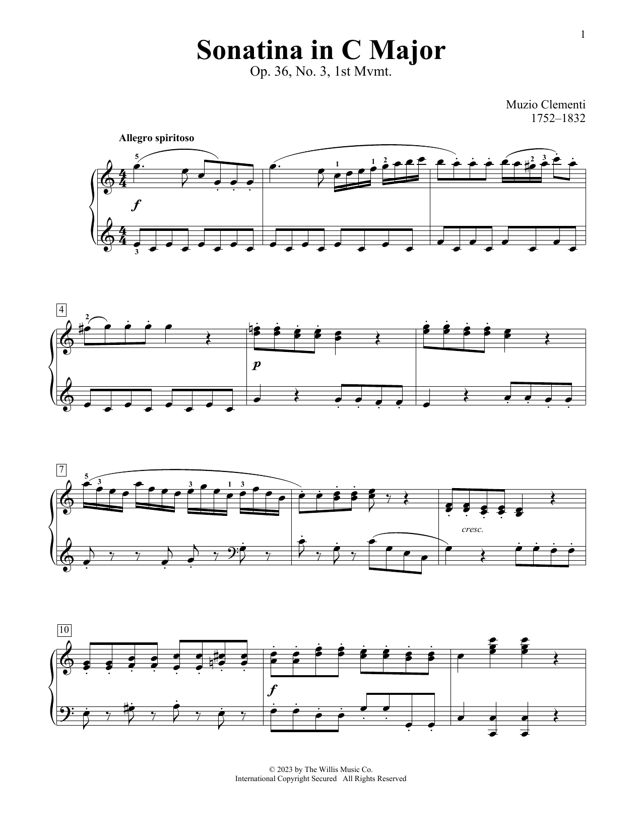 Muzio Clementi Sonatina In C Major, Op. 36, No. 3, 1st Mvmt sheet music notes printable PDF score