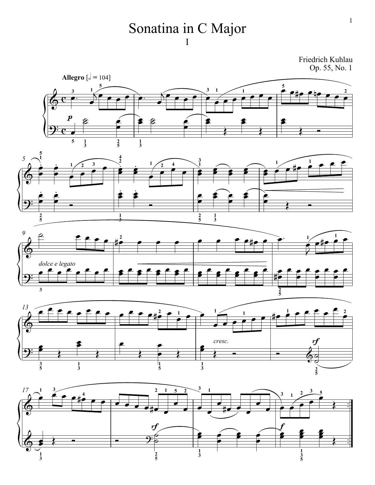 Download Friedrich Kuhlau Sonatina In C Major, Op. 55, No. 1 Sheet Music