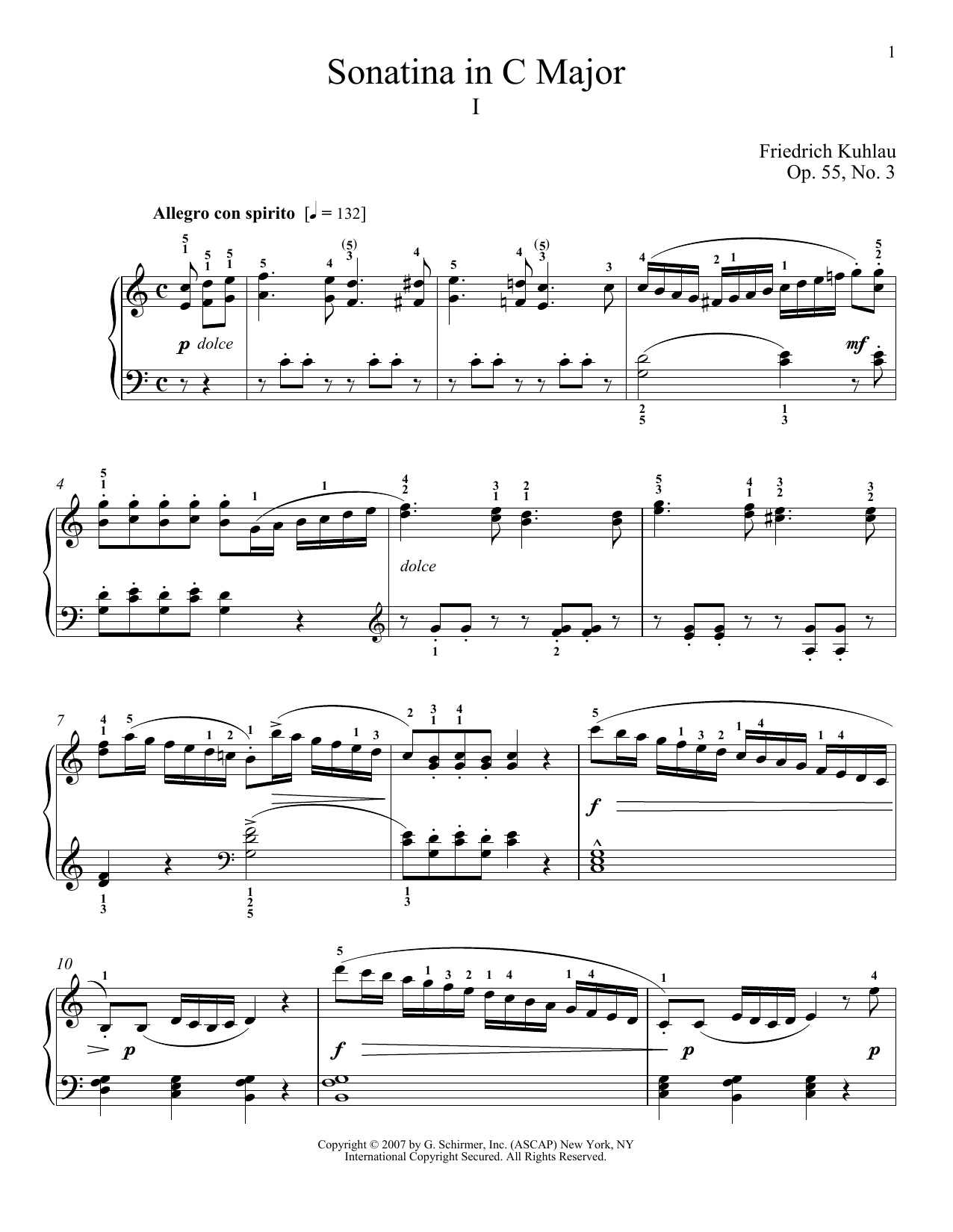 Download Friedrich Kuhlau Sonatina In C Major, Op. 55, No. 3 Sheet Music