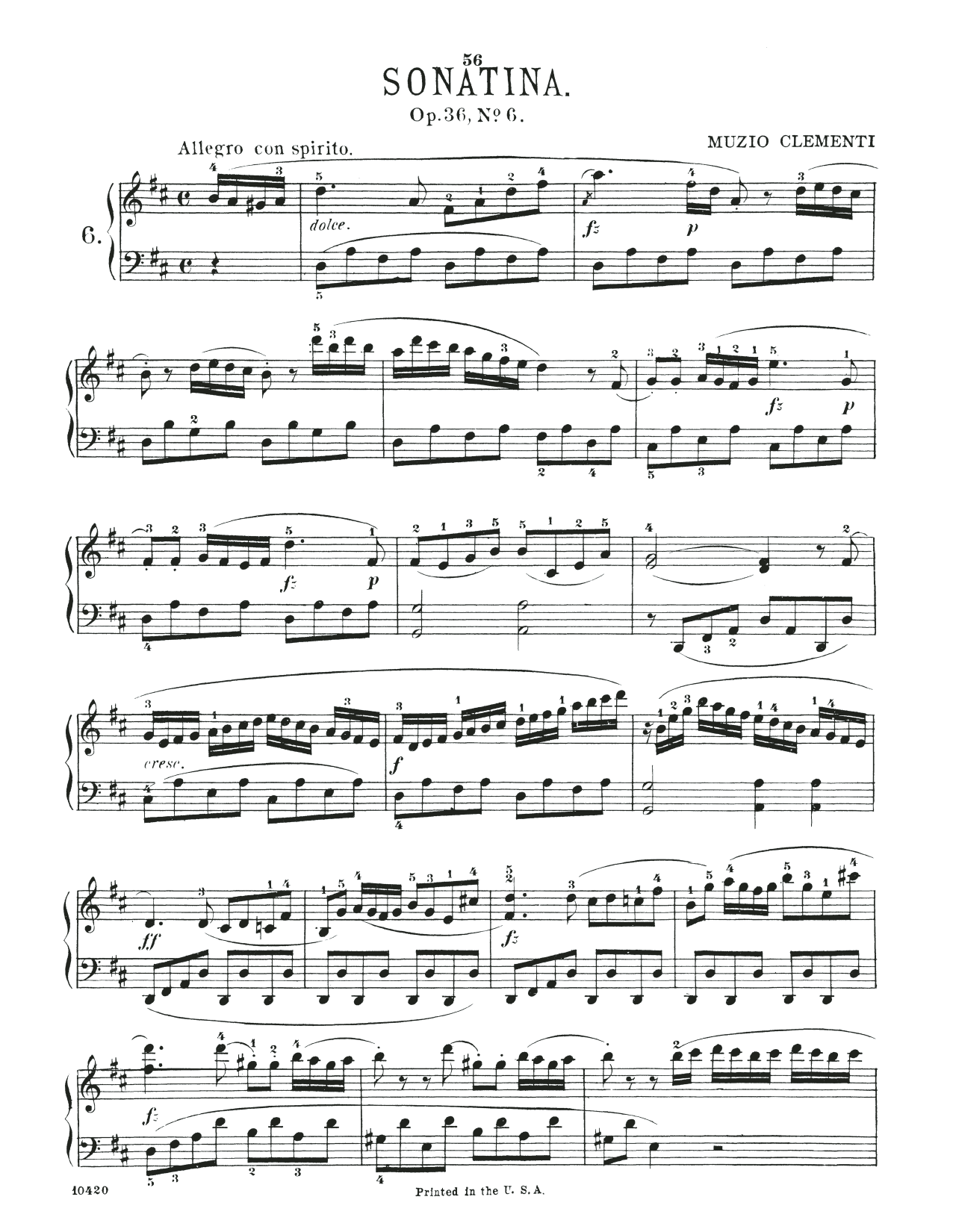 Download Muzio Clementi Sonatina In D Major, Op. 36, No. 6 Sheet Music