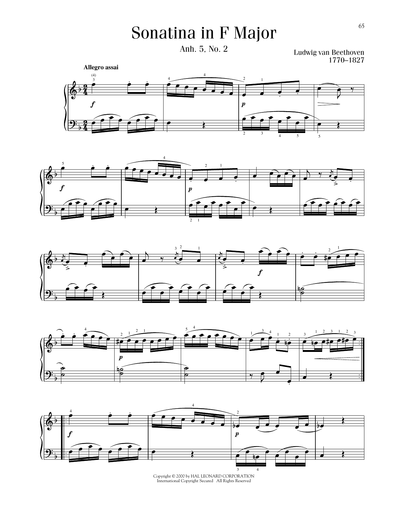 Ludwig van Beethoven Sonatina In F Major, Anh. 5, No. 2 sheet music notes printable PDF score