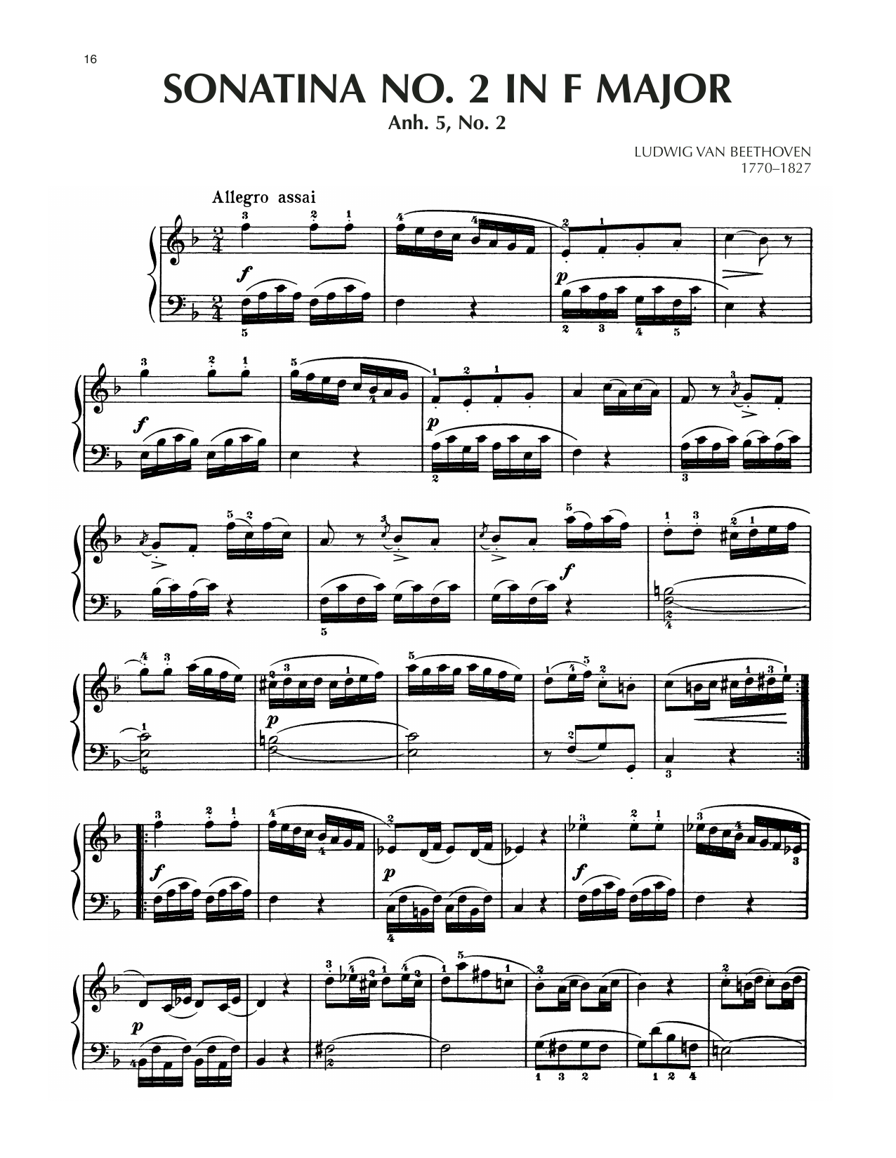 Download Ludwig van Beethoven Sonatina In F Major, Anh. 5, No. 2 Sheet Music