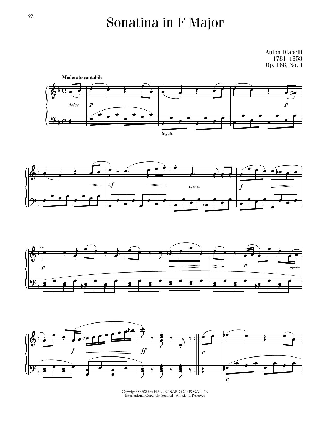Anton Diabelli Sonatina in F, Op. 168, No. 1 sheet music notes printable PDF score