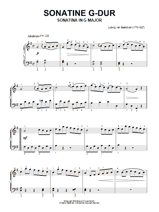 Download Ludwig van Beethoven Sonatina In G Major (1st Movement) Sheet Music
