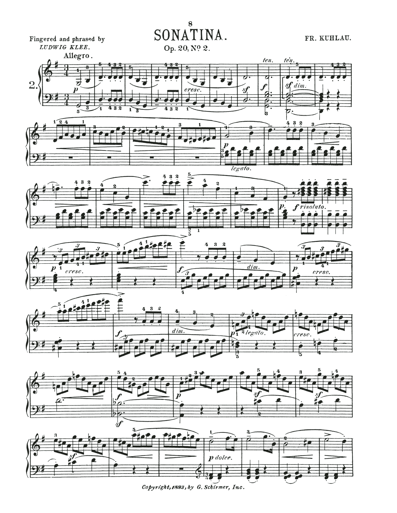 Download Friedrich Kuhlau Sonatina In G Major, Op. 20, No. 2 Sheet Music