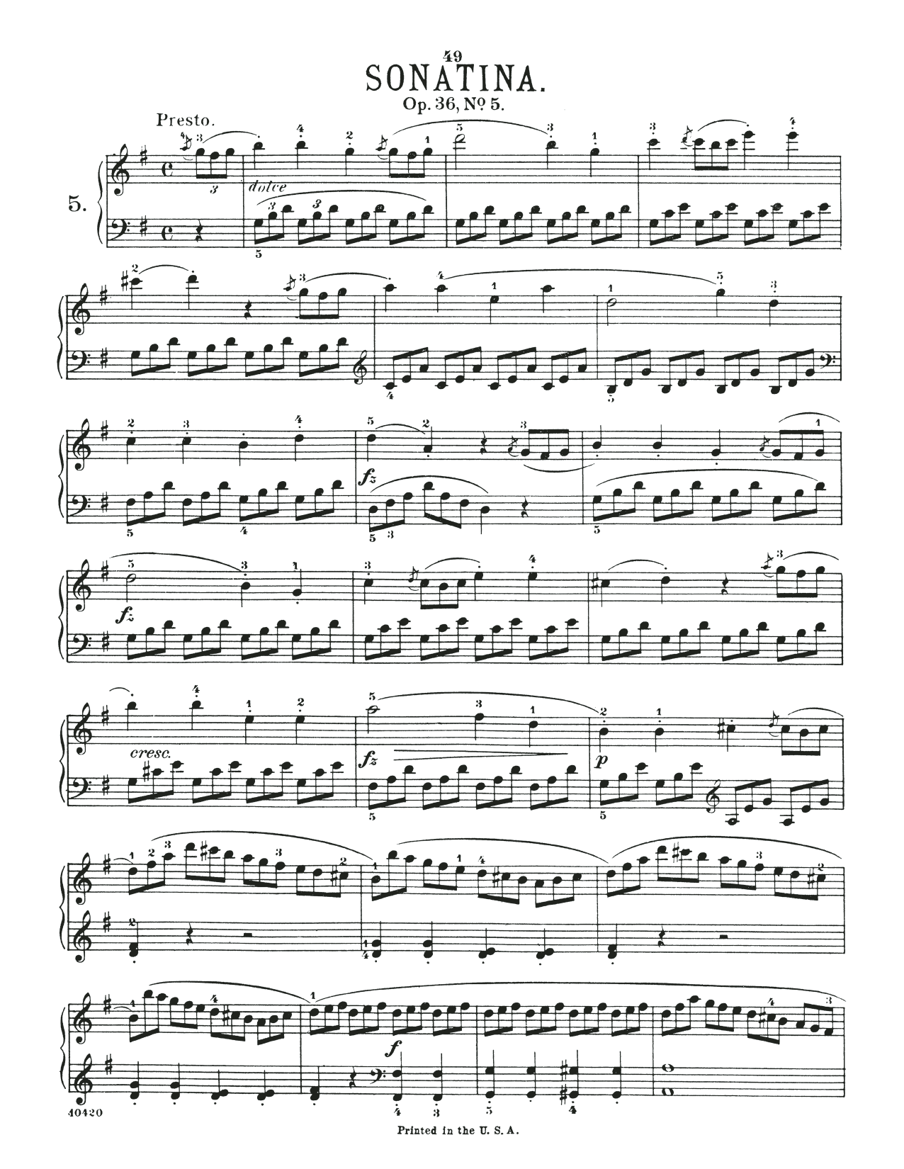 Download Muzio Clementi Sonatina In G Major, Op. 36, No. 5 Sheet Music