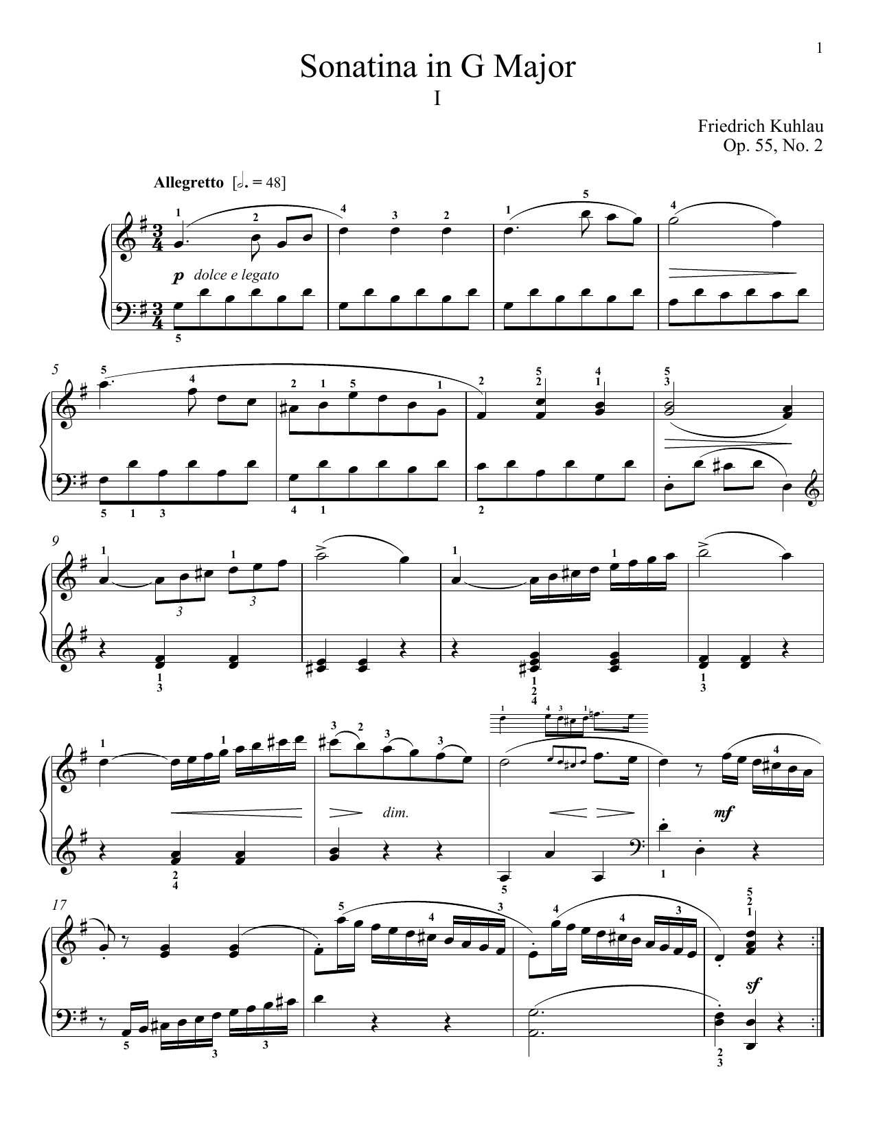 Download Friedrich Kuhlau Sonatina In G Major, Op. 55, No. 2 Sheet Music