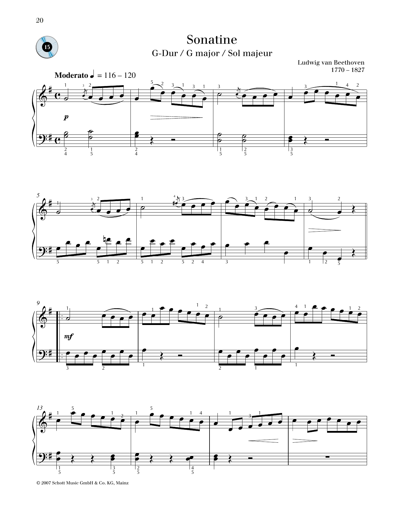 Download Ludwig van Beethoven Sonatina No. 1 G major Sheet Music
