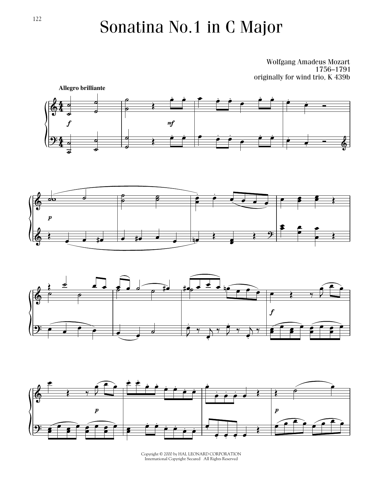 Wolfgang Amadeus Mozart Sonatina No. 1 In C Major sheet music notes printable PDF score