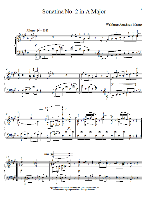 Download Wolfgang Amadeus Mozart Sonatina No. 2 In A Major Sheet Music