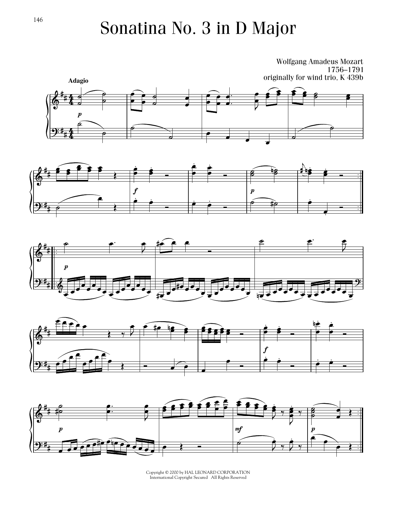 Wolfgang Amadeus Mozart Sonatina No. 3 In D Major sheet music notes printable PDF score