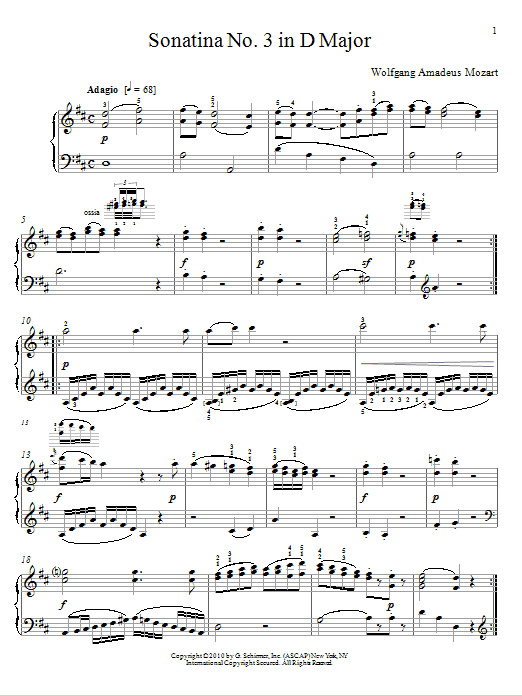 Download Wolfgang Amadeus Mozart Sonatina No. 3 In D Major Sheet Music