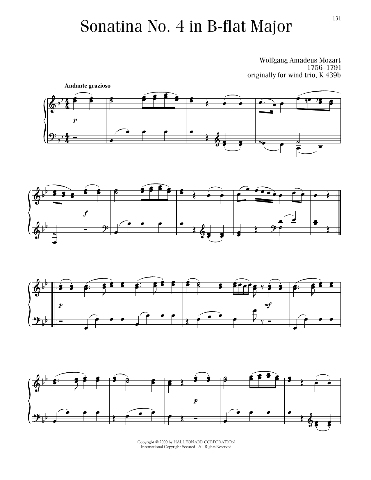 Wolfgang Amadeus Mozart Sonatina No. 4 In B-Flat Major sheet music notes printable PDF score