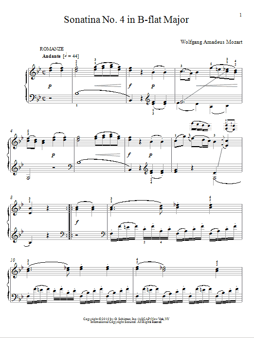 Download Wolfgang Amadeus Mozart Sonatina No. 4 In B-Flat Major Sheet Music