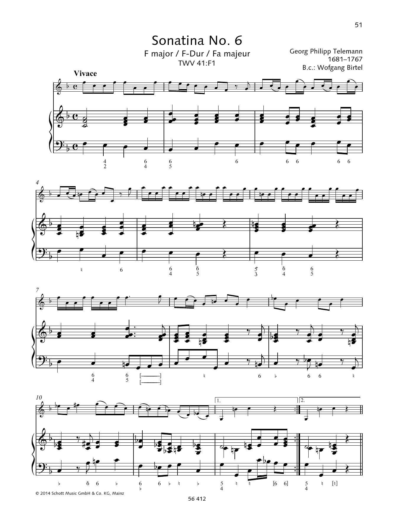 Download Georg Philipp Telemann Sonatina No. 6 F major Sheet Music