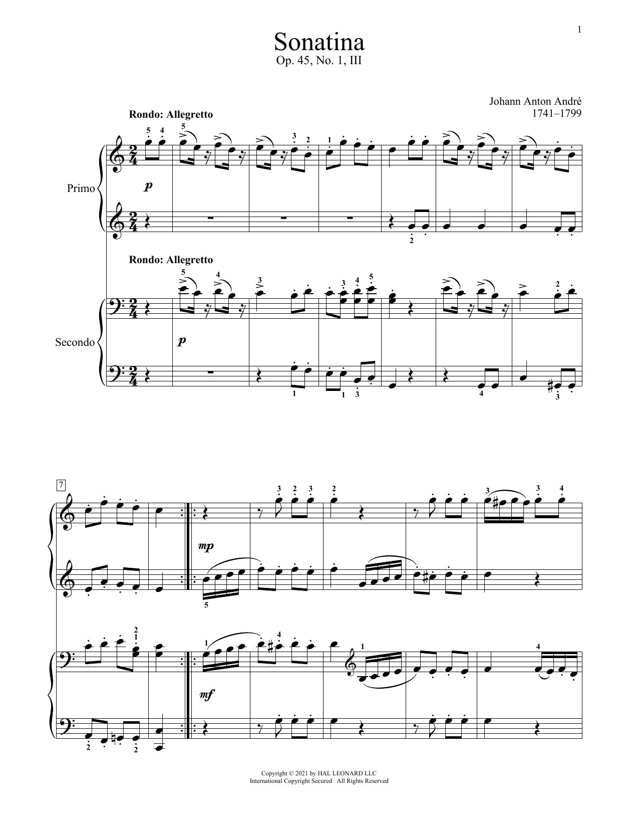 Download Johann Anton Andre Sonatina, Op. 45, No. 1, III. Rondo Sheet Music