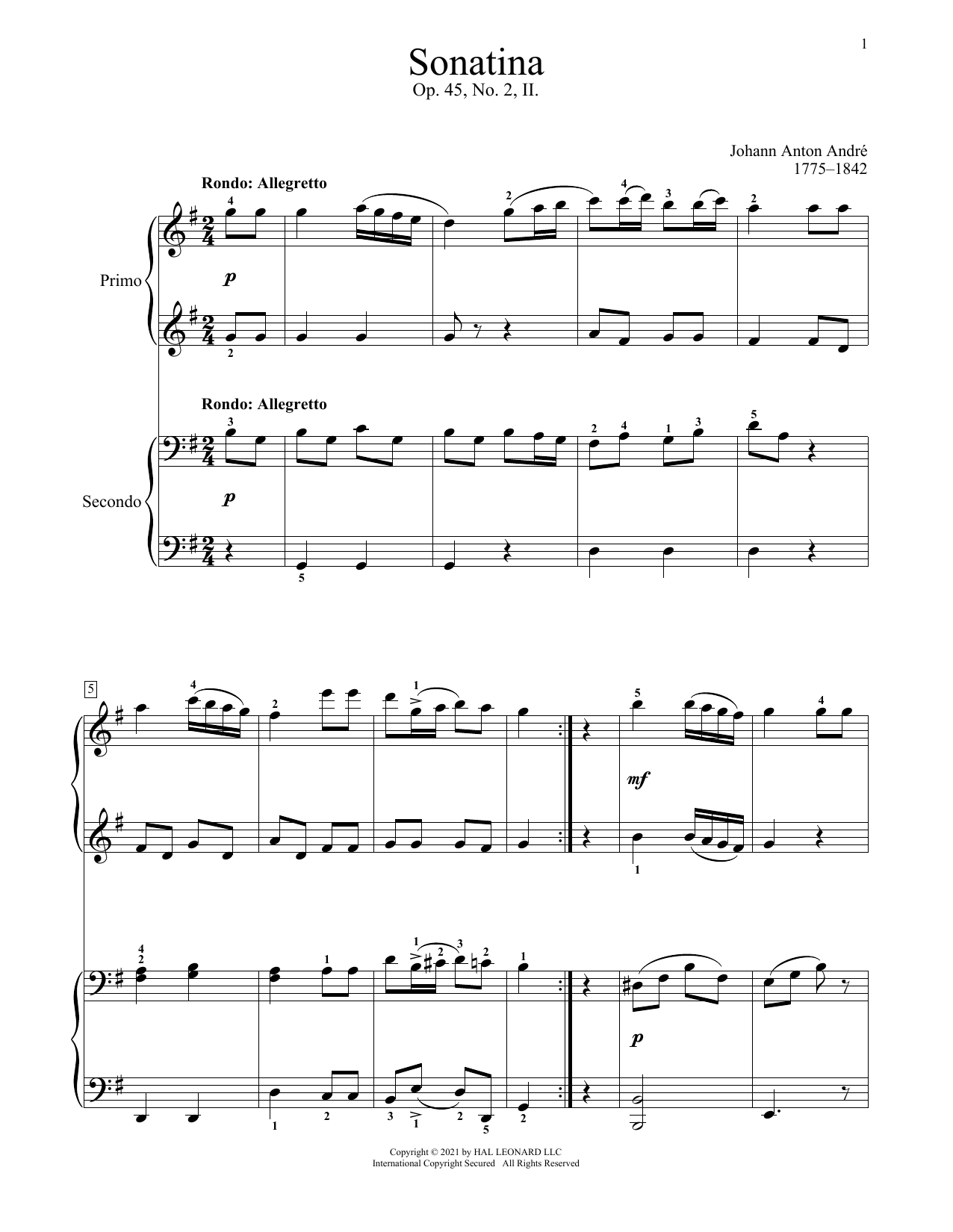 Download Johann Anton Andre Sonatina, Op. 45, No. 2 (II. Rondo) Sheet Music