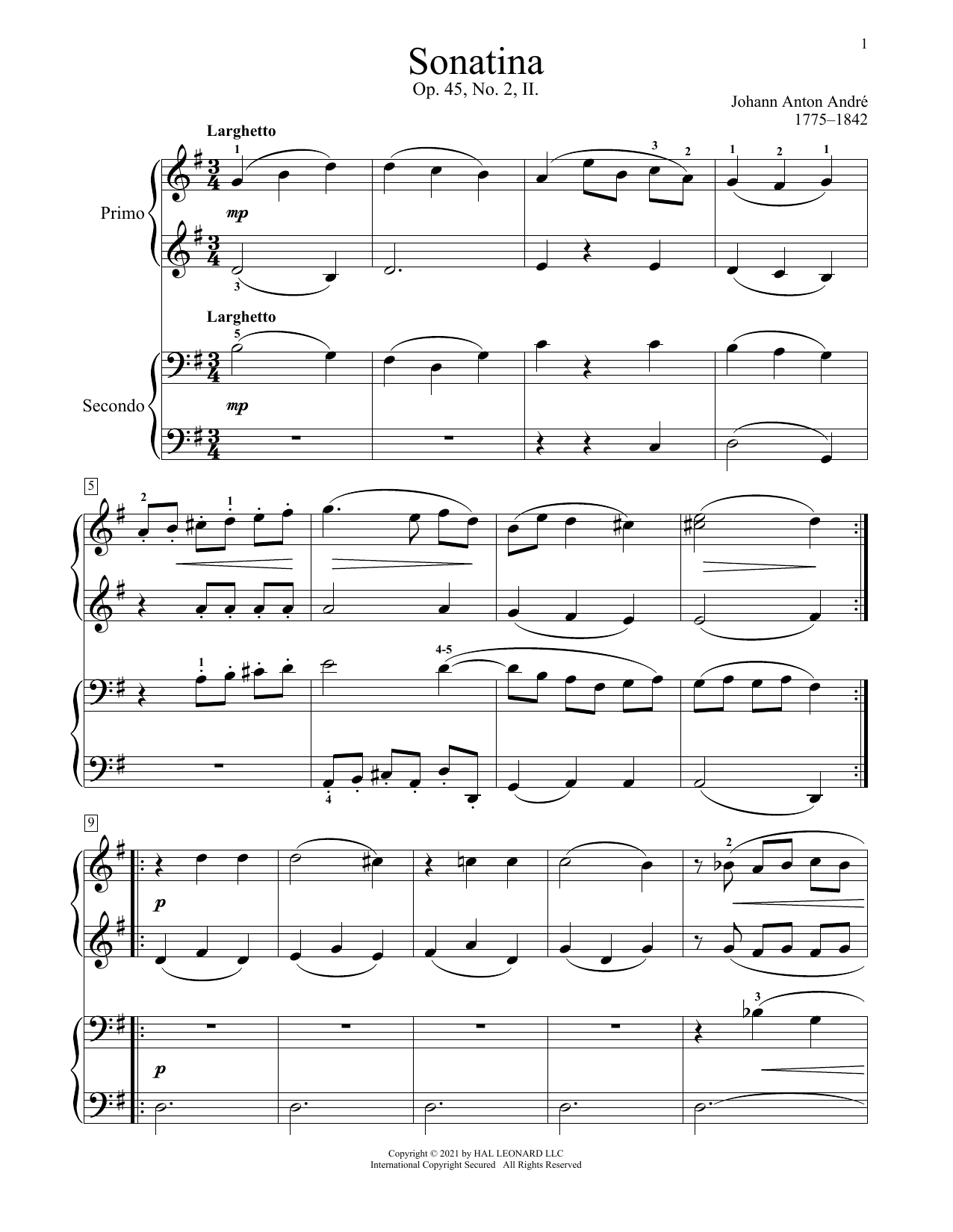 Download Johann Anton Andre Sonatina, Op. 45, No. 2, II. Rondo Sheet Music