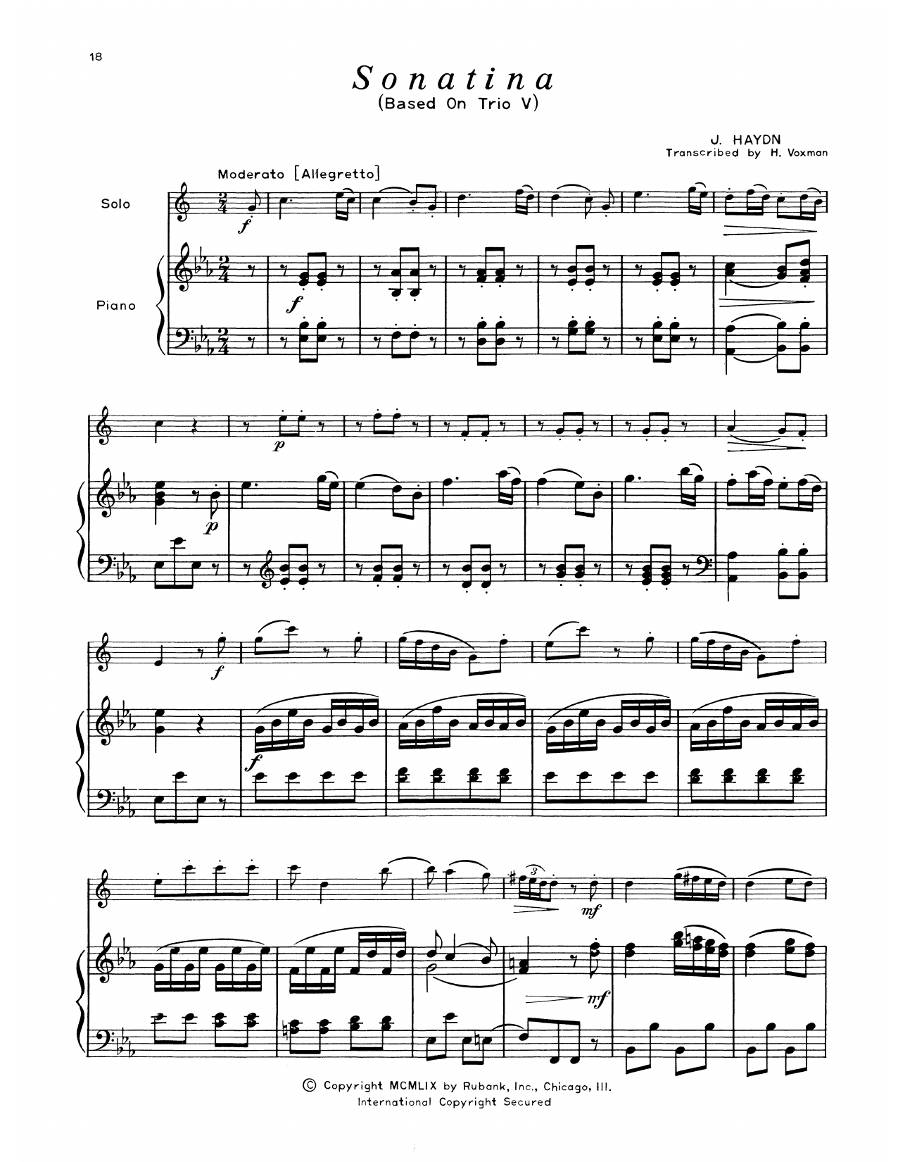 Franz Joseph Haydn Sonatina (Trio V) sheet music notes printable PDF score